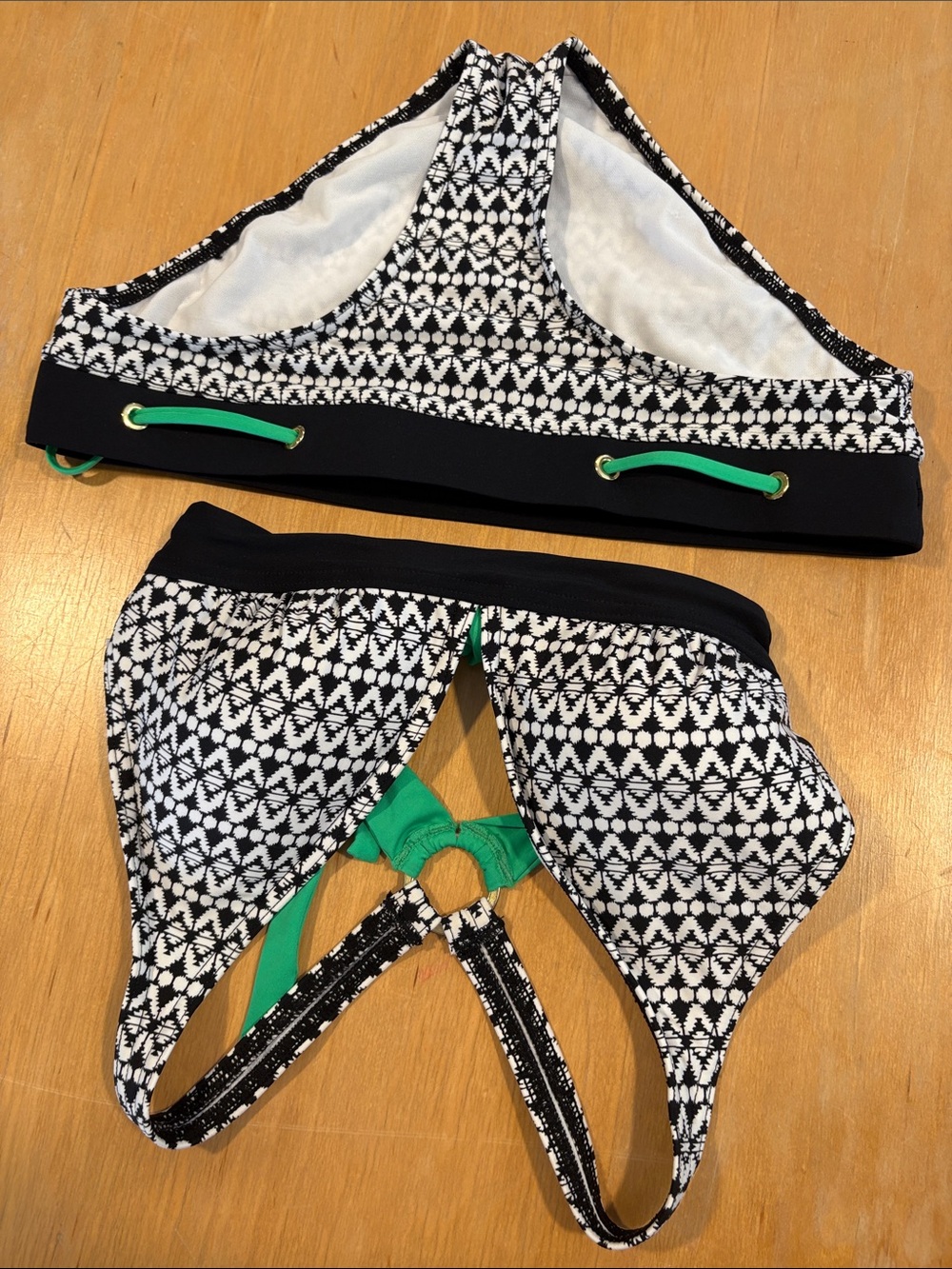 Jag ~ Black White Green Patterned Bikini Bold Green Accents